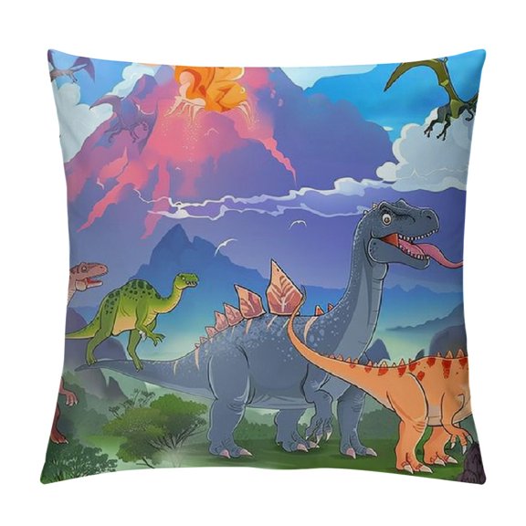 BCIIG Dinosaurs Volcano Clouds Graphic Decorative Throw Pillow Cover for Home Couch Living Room Sofa - Aesthetic Short Plush Home Furnishing 22x22in