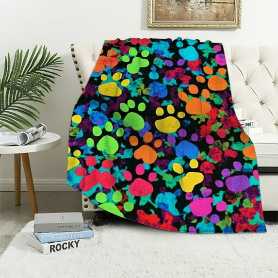 BCIIG Dog Paw Print Sherpa Blanket Kids Animal Pet Fleece Throw Blanket Cute Cartoon Plush Blanket Boys Girls for Bed Sofa Couch Room Decor Puppy Dog Claw Marks GHT Fuzzy Blanket 60x80in