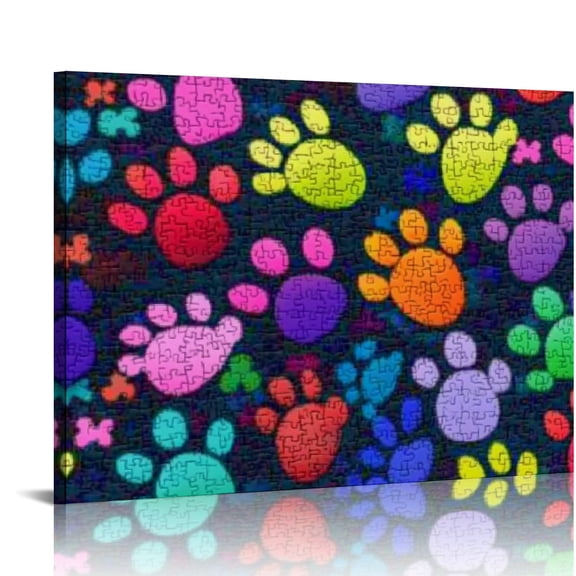 BCIIG Dog Paw Prints Wall Decor Canvas Art Print for Living Room Bedroom Office, High Resolution Image, Handmade Quality, Waterproof and Tear Resistant, Set of Home Wall Art Decor 16x12in