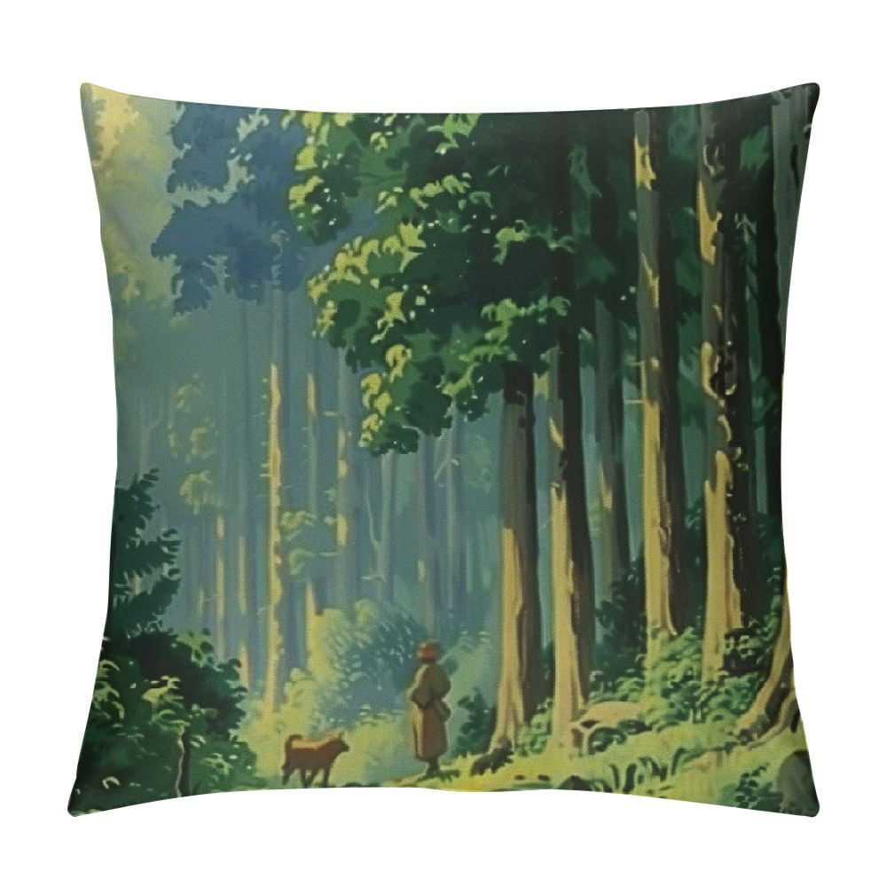 BCIIG Dog Person Forest Graphic Decorative Throw Pillow Cover for Home