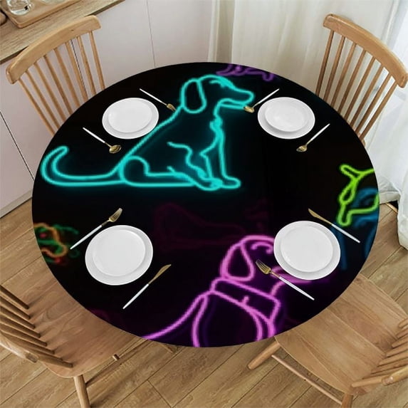 BCIIG Dogs Bones Neon Lights Round Table Cover Stain Resistant Washable Indoor Outdoor Tablecloth Kitchen Dining Wedding Parties 100% Polyester Fiber 38-42