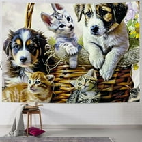 BCIIG Dogs Cats Basket Tapestry Wall Hanging Unique Style Graphic Tapestries Home Wall Decor Art for Living Room Bedroom Farmhouse Dorm 40x30inch