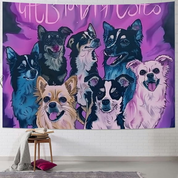 BCIIG Dogs Furry Art Tapestry Wall Hanging Unique Style Graphic Tapestries Home Wall Decor for Living Room Bedroom Apartment Farmhouse Dorm 4 Sizes Available 40x60inch