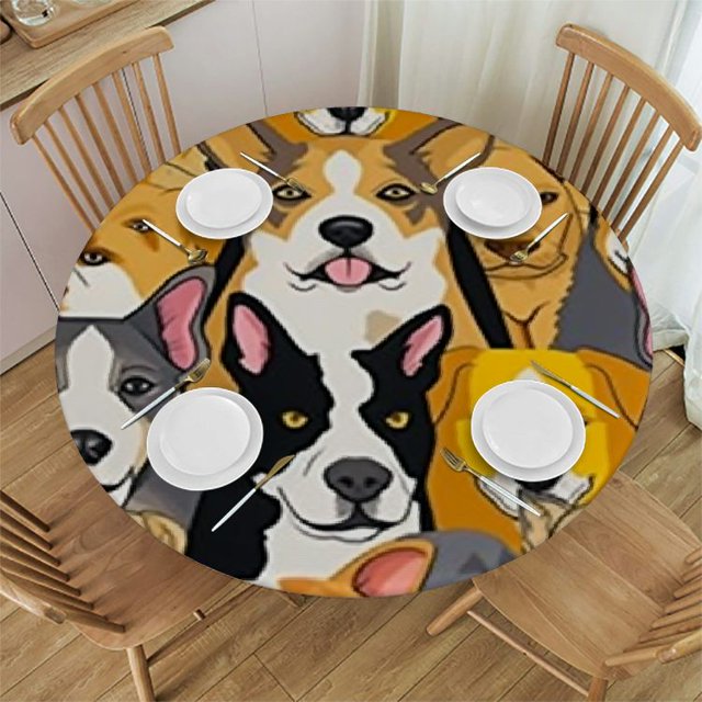 BCIIG Dogs Theme Round Tablecloth Stain Resistant, Washable Polyester