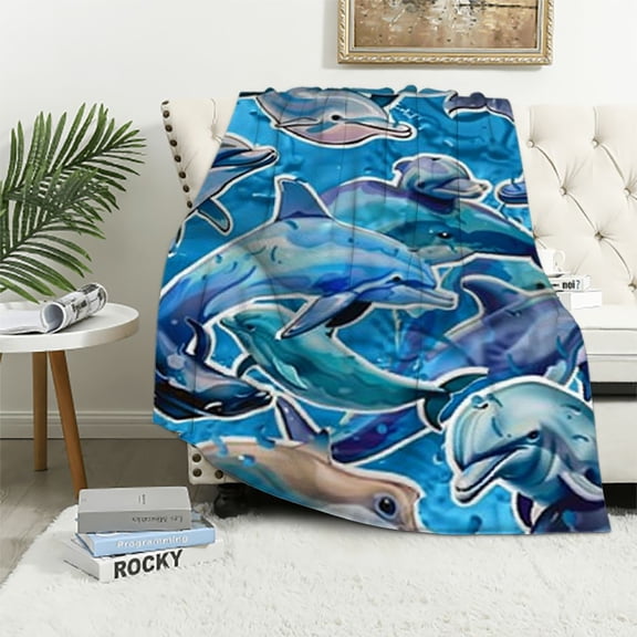 BCIIG Dolphin Blanket Gifts Cute Throw Blanket for Adults, Kids - Blue Soft Plush Blankets for Couch, Sofa 40x50in
