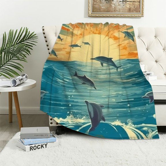 BCIIG Dolphin Blanket Gifts for Kids &amp; Adult Soft Warm Lightweight Cozy Ocean Animal Throw Blankets for Bed Living Room Sofa Couch Decor   40x50in