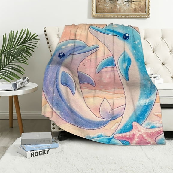 BCIIG Dolphin Blanket, Soft Cozy Birthday Christmas Blanket for Couch Sofa Living Room Bedroom, 40x50in