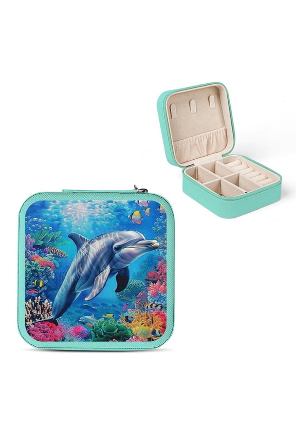 Dolphin Coral Reef Ocean Flexible Storage Jewelry Box for Necklace, Ring, Earring - Compact & Versatile Travel Organizer Green