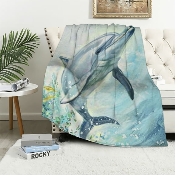 BCIIG Dolphin Fish Ocean Theme Warm Lightweight Blanket Soft Fleece Blankets All Seasons Gift Blanket 40x50in