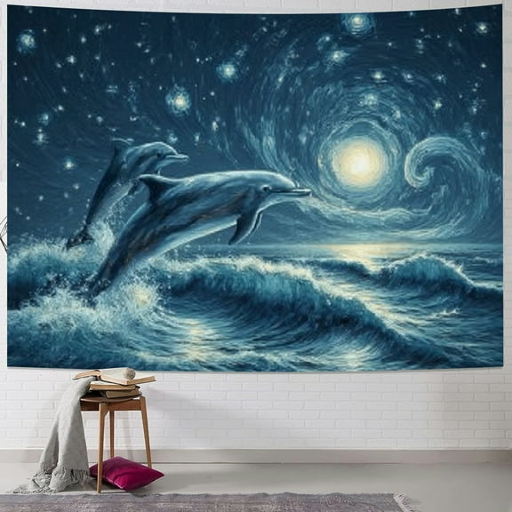 BCIIG Dolphin Ocean Night Sky Tapestry Wall Hanging Home Decor 40x30inch