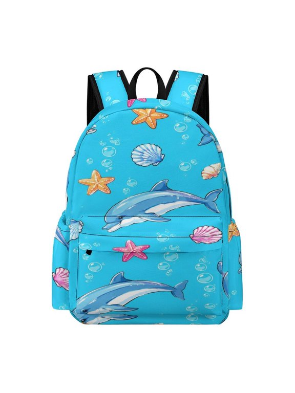 Dolphin Shell Seaside Printed Oxford Backpack, Large Capacity Laptop Backpack, Water Resistant, Travel Daypack for College Work Commuting Adults,