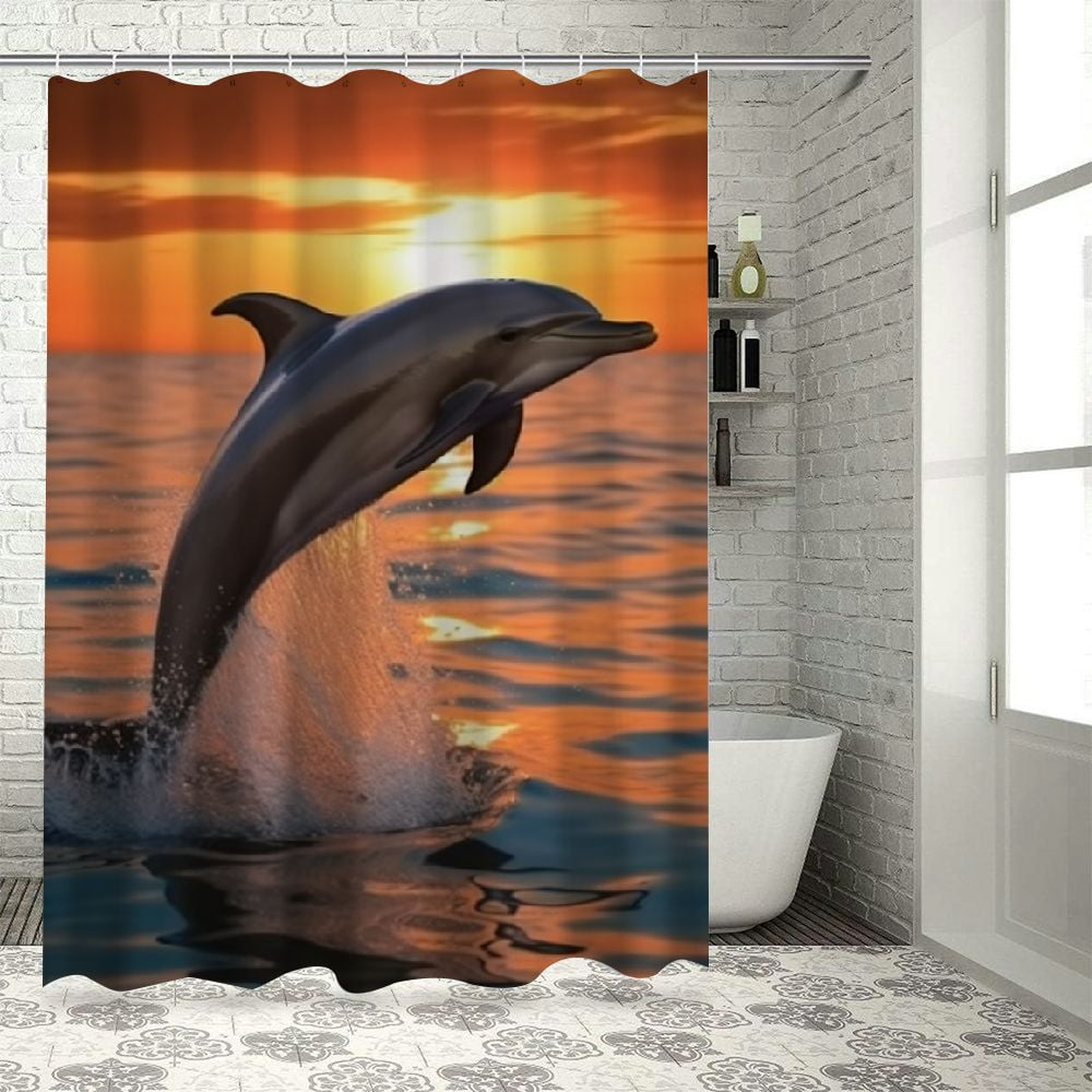 BCIIG Dolphin Sunset Water Bathroom Decor Set with Hooks, Colorful