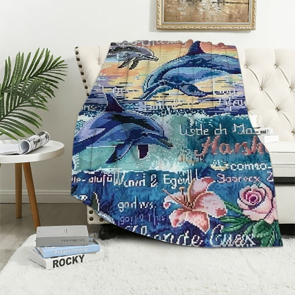 BCIIG Dolphin Throw Blanket Dolphin Gift Girls, Dolphin Lover Gifts, Just A Girl Who Loves Dolphins Theme Funny Dolphin Gifts for Crazy Panda Lady Birthday Gradution Travel   60x80in