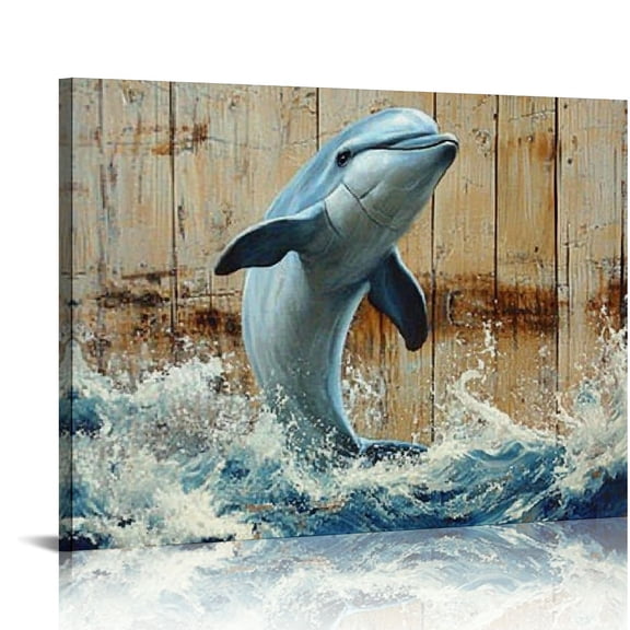 BCIIG Dolphin Wave Ship Canvas Wall Art for Living Room Bedroom Home Office Decor 16x12in