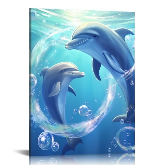 BCIIG Dolphins Ocean Bubbles Fine Art Aesthetic Poster & Print Wall Painting for Living Room Bedroom Home Office Wall Decor Canvas Prints Farmhouse Bathroom Decor Pictures Art 12x16 in