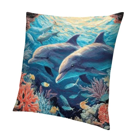 BCIIG Dolphins Ocean Corals Aesthetic Decorative Pillowcase 1PC 18x18in