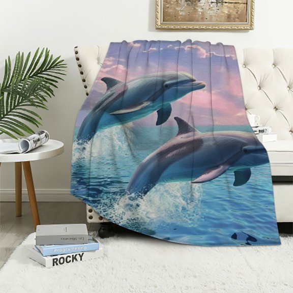 BCIIG Dolphins Ocean Sky Warm Lightweight Blanket Soft Fleece Blankets Throw Blanket All Seasons Long-Lasting Blanket 40x50in