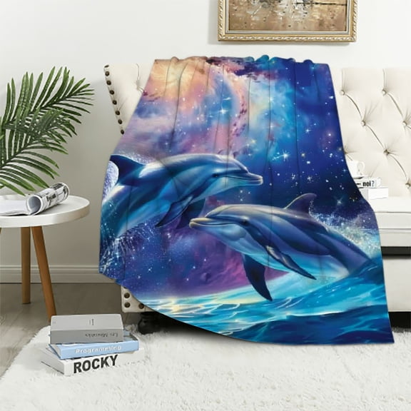 BCIIG Dolphins Ocean Stars Warm Lightweight Blanket Soft Fleece Throw Blanket All Seasons Flannel Material Blanket 50x60in