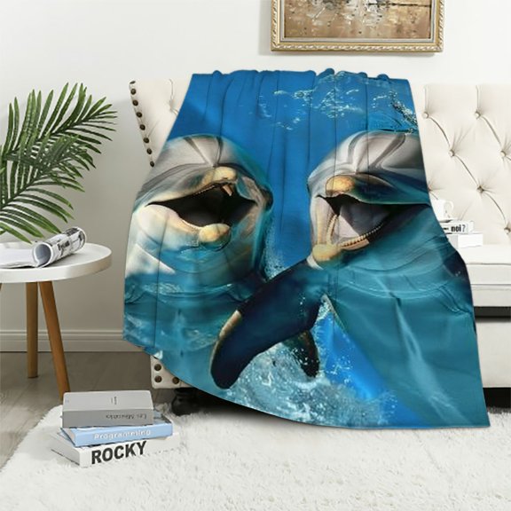 BCIIG Dolphins Water Smiling Warm Lightweight Blanket Soft Fleece Blankets Throw All Seasons Super Soft Sofa Decor Gift Blanket 60x80in