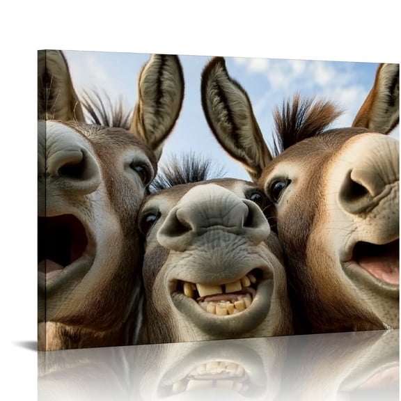BCIIG Donkeys Selfie Canvas Wall Art Print for Living Room Bedroom Home Office Decor, Waterproof and Tear Resistant, Handmade Quality Material, Wonderful Gift Idea 16x12in