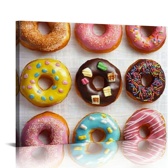 BCIIG Donuts Canvas Wall Art Print for Living Room Bedroom Home Office Decor, Waterproof and Tear Resistant, Handmade Quality Framed Artwork 16x12in