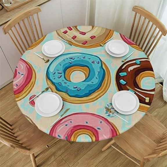 BCIIG Donuts Cupcakes Tablecloth Round Stain-Resistant Washable Waterproof for Indoor Outdoor Restaurants Weddings Parties Home 42"-46