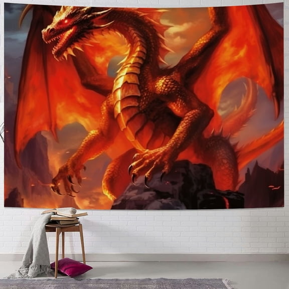 BCIIG Dragon Flame Tapestry Wall Hanging Unique Style Graphic Tapestries Home Wall Decor Art for Living Room Bedroom Apartment Farmhouse Dorm 40x30inch
