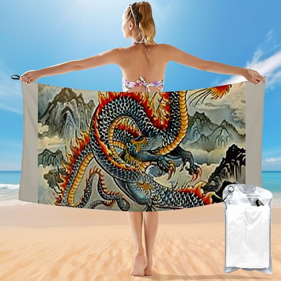 BCIIG Dragon Mountains Clouds Quick Dry Bath Towel 27.5x55in Ultra-Fine Fiber Towel for Beach Vacations and Outdoor Recreation 55x27.5in