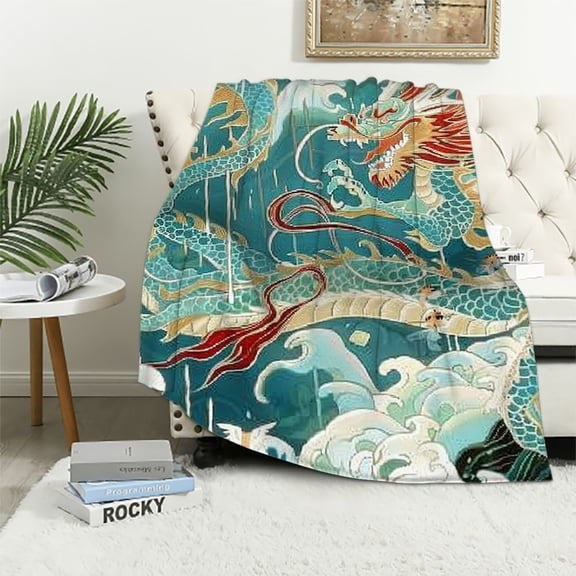 BCIIG Dragon Waves Birds Warm Lightweight Blanket Soft Fleece Blankets For All Seasons Sofa Decor Gift Blanket 50x60in