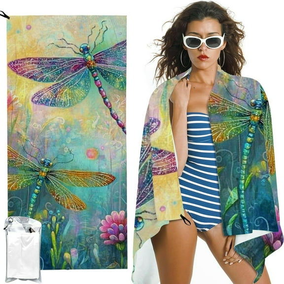 BCIIG Dragonflies Flowers Fantasy Quick Dry Bath Towel 27.5x55in