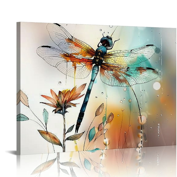 BCIIG Dragonfly Canvas Wall Art Blue Dragonfly Wall Decor Watercolor Dragonfly Painting Pictures for Bathroom Decor 16x12in