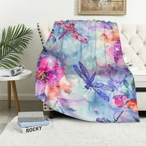 BCIIG Dragonfly Fleece Throw Blanket Ultra Soft Cozy Spring Summer Flowers Decorative Flannel Blanket for Home Bed Couch Chair Travel White