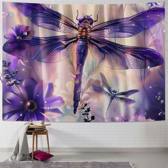 BCIIG Dragonfly Flowers Magic Tapestry Wall Hanging Unique Style Graphic Tapestries for Home Wall Decor 50x40inch
