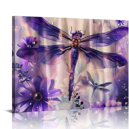 BCIIG Dragonfly Flowers Magic Wall Decor for Living Room Bedroom Home Office, Stunning Canvas Art Print for Wall Decor 20x16in
