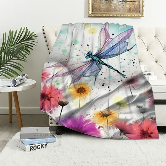 BCIIG  Dragonfly Watercolor Blanket Flannel Fleece Bed Throw Blankets Lightweight Cozy for Bedroom All Season Sofa Decor Gift   for Pets 40x50in