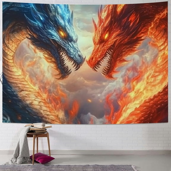 BCIIG Dragons Fire Ice Tapestry Wall Hanging Unique Style Graphic Tapestries for Home Decor Living Room Bedroom Apartment Farmhouse Dorm 40x30inch