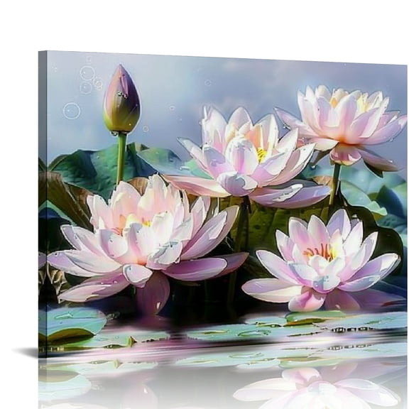 BCIIG Dreamy floral water lilies Indoor art wall decoration home is suitable for living room, bedroom, office, dining room, club decoration, can hang Canvas painting 20x16in