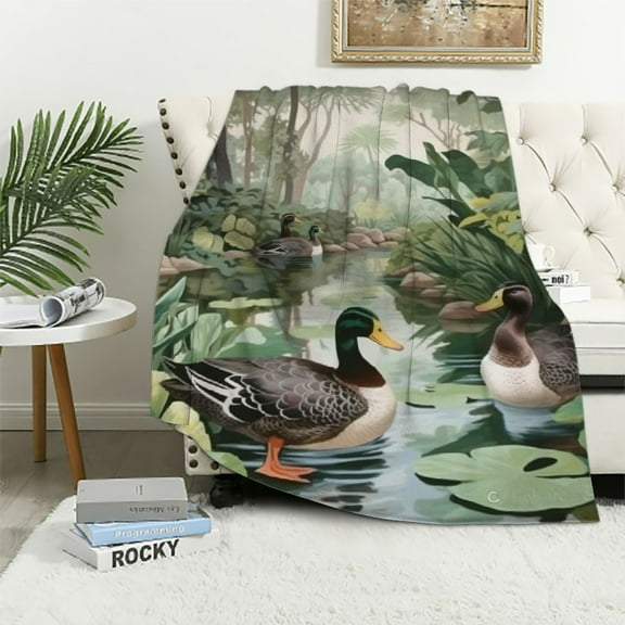 BCIIG Ducks Tropical Pond Warm Lightweight Blanket Soft Fleece Throw Blanket for Living Rooms Sofa Decor All Seasons Super Soft Blanket 40x50in