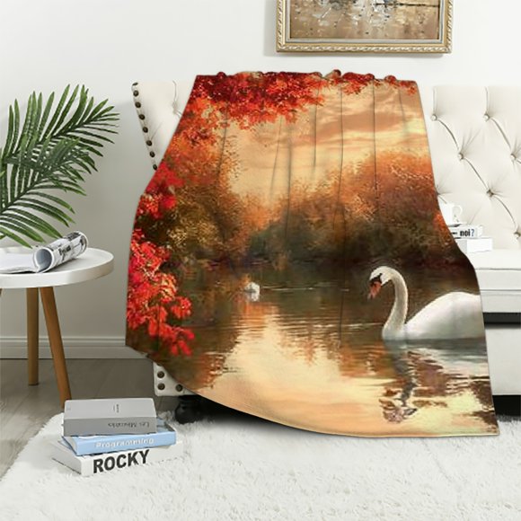 BCIIG Durable Lightweight Flannel Blanket for All Seasons - Swan Lake Theme 40x50in