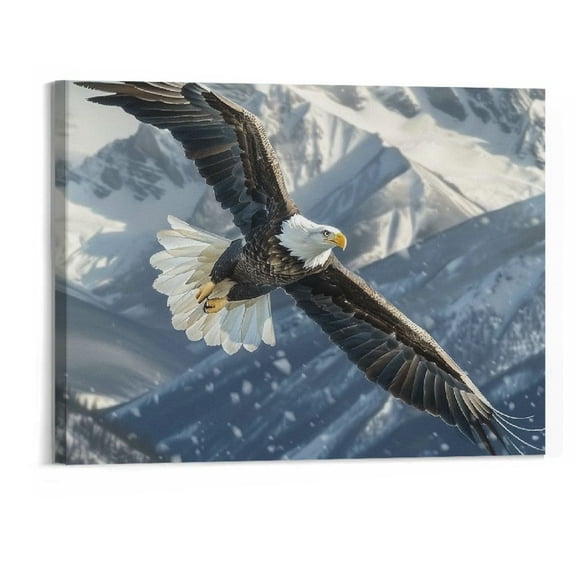 BCIIG Eagle Canvas Wall Art, Flying Eagle Painting Print American Bald Eagle Poster Picture for Bedroom Study Decor Unframed, 20" x 16".