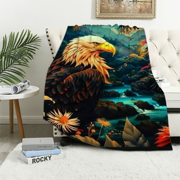 BCIIG Eagle Flowers Forest Stream Bird Warm Lightweight Blanket Soft Fleece Throw Blanket All Seasons Perfect for Living Rooms Sofa Decor and Gifts 40x50in