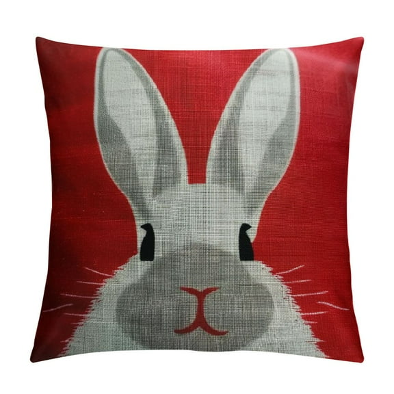 BCIIG  Easter Pillow Case Happy Easter Bunny Rabbit with Long Ears Egg Shadow Throw Pillow Cover Decorative Square Cushion Accent  Home Red White 18x18in