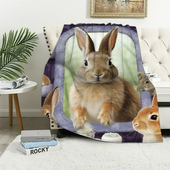 BCIIG Easter Rabbit Blanket Bunny Decor Throw Blanket Super Warm Soft Plush Lightweight Fleece Flannel Animals Blanket Rabbit Gifts for Women Girls Boys Men Kids for Season Couch Bedding  40x50in