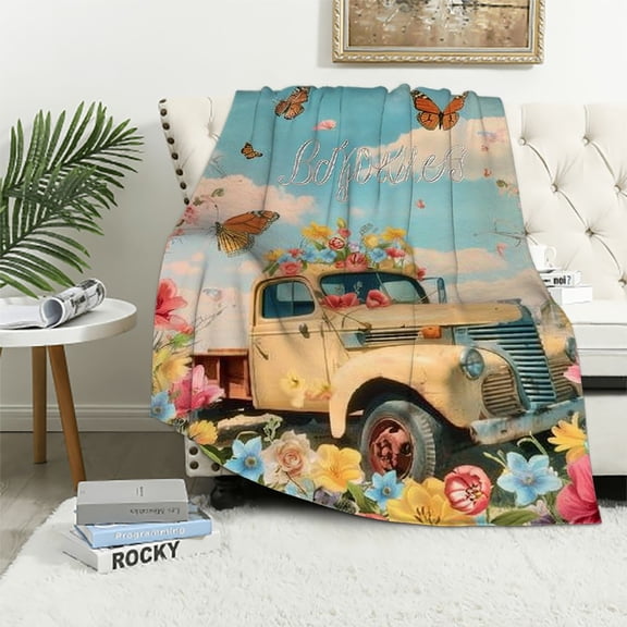 BCIIG  Easter Throw Blanket Farmhouse Pink Egg Bunny Blanket Spring Tulip Floral Flower Blanket Easter Home Decorations for Couch Sofa Bed Soft Fuzzy Fleece Holiday Blanket Gift  50x60in