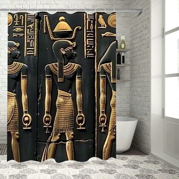 BCIIG Egyptian Statues Bathroom Decor Set with Hooks, Colorful Luxurious Graphic Print Polyester Fabric Shower Curtain Set, 100% Waterproof, Easy Installation 69x72