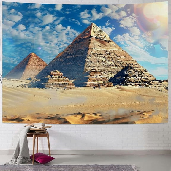 BCIIG Egyptian Style Tapestry Pyramid Pattern Tapestries, Tribal Indian Exotic Bedding Throw Blanket for Kids Teens Adult World Ruins Blue Sky Wall Hangings Bed Tapestry Wall Large