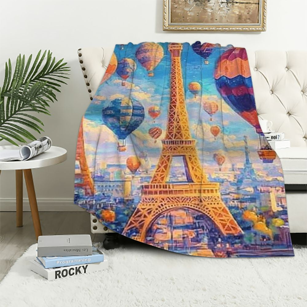 BCIIG Eiffel Tower Flannel Blanket for Kids Adults,Watercolor Cartoon