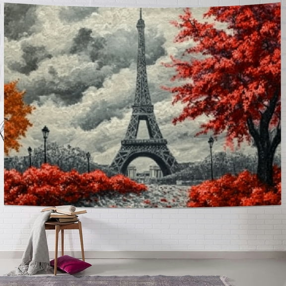 BCIIG Eiffel Tower Red Trees Tapestry Wall Hanging Unique Style Graphic Tapestries Home Wall Decor Art for Living Room Bedroom Apartment Farmhouse Dorm 60x50inch