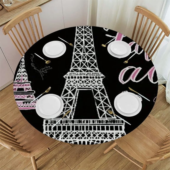 BCIIG Eiffel Tower Round Table Cover Stain Resistant Washable Indoor Outdoor Tablecloth Kitchen Dining Wedding Parties 100% Polyester Waterproof Fabric 38"-42