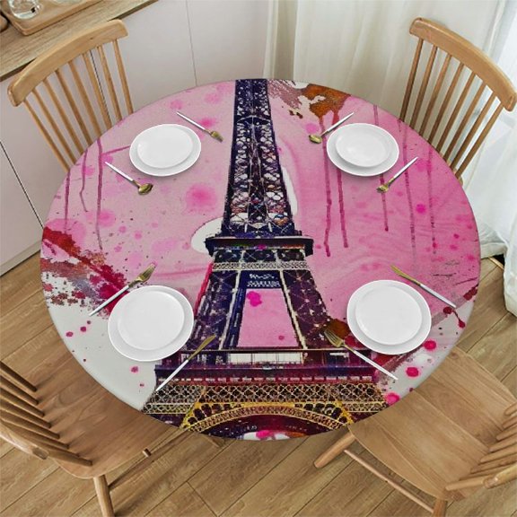 BCIIG Eiffel Tower Round Table Cover Stain Resistant Washable Indoor Outdoor Tablecloth Kitchen Dining Wedding Parties Full Width Single-Sided Printing 100% Polyester Fiber 38-42